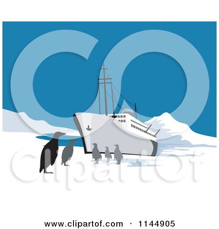 Clipart of a Ship with Penguins in the Arctic - Royalty Free Vector Illustration by patrimonio