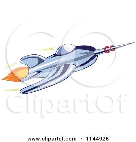 Clipart of a Retro Blue Space Rocket 2 - Royalty Free Vector Illustration by patrimonio