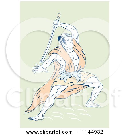 Clipart of a Fighting Samurai Warrior - Royalty Free Vector Illustration by patrimonio