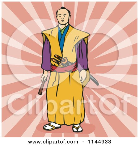 Clipart of a Samurai Warrior over Rays - Royalty Free Vector Illustration by patrimonio