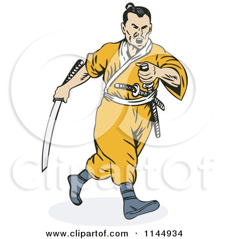 Clipart of a Samurai Warrior Running - Royalty Free Vector Illustration by patrimonio
