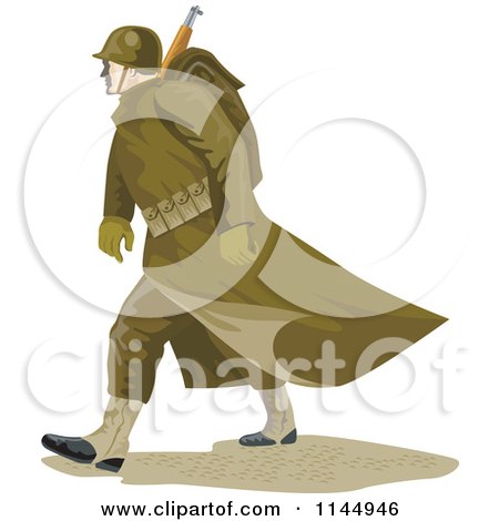 Clipart of an Army Soldier Marching - Royalty Free Vector Illustration by patrimonio