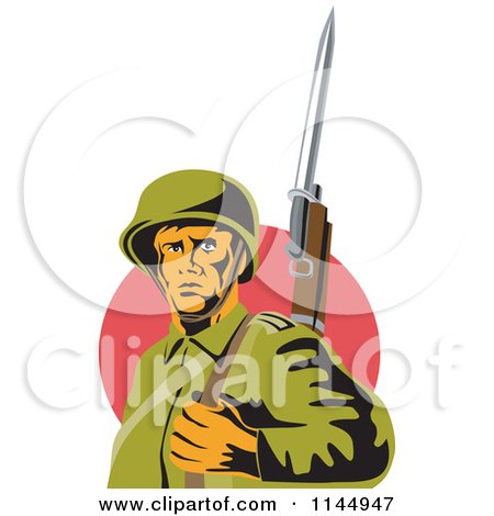 Clipart of an Army Soldier with a Bayonet - Royalty Free Vector Illustration by patrimonio