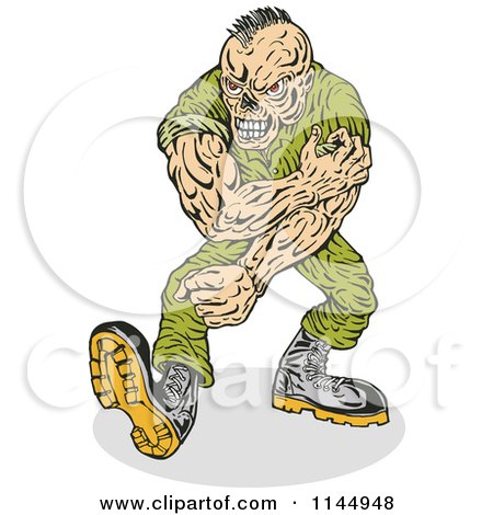Clipart of a Mad Zombie Soldier Rolling up His Sleeve - Royalty Free Vector Illustration by patrimonio