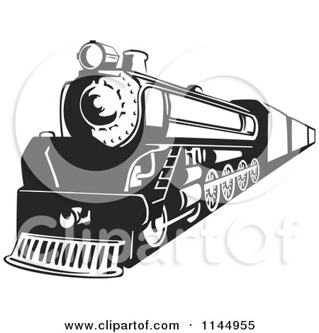 Clipart of a Retro Black and White Train 3 - Royalty Free Vector Illustration by patrimonio