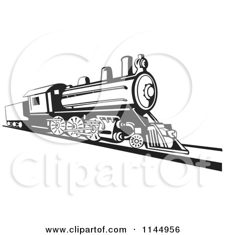 Clipart of a Retro Black and White Train 2 - Royalty Free Vector Illustration by patrimonio