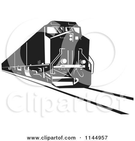 Clipart of a Retro Black and White Diesel Train - Royalty Free Vector Illustration by patrimonio