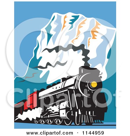 Clipart of a Retro Train in the Mountains 2 - Royalty Free Vector Illustration by patrimonio