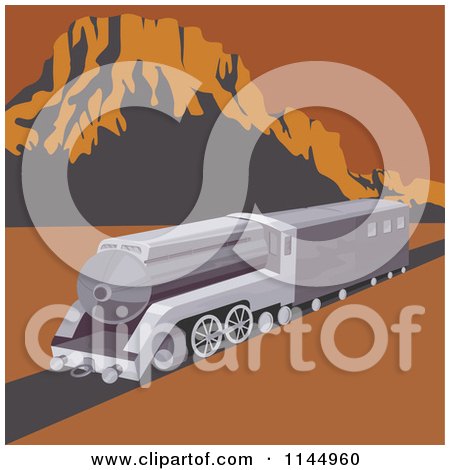 Clipart of a Retro Train in a Desert - Royalty Free Vector Illustration by patrimonio