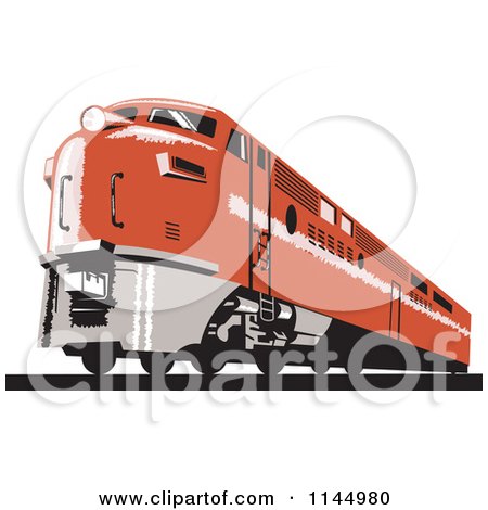 Clipart of a Retro Orange Diesel Train - Royalty Free Vector Illustration by patrimonio