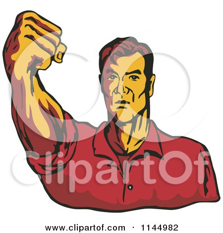 Clipart of a Retro Man Holding up a Fist - Royalty Free Vector Illustration by patrimonio