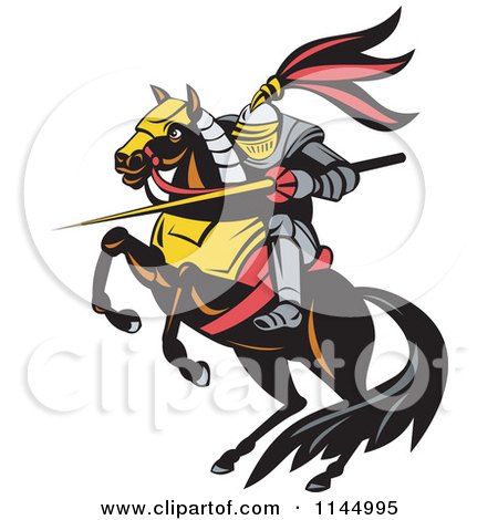 Clipart of a Retro Knight with a Lance on a Jousting Horse - Royalty Free Vector Illustration by patrimonio