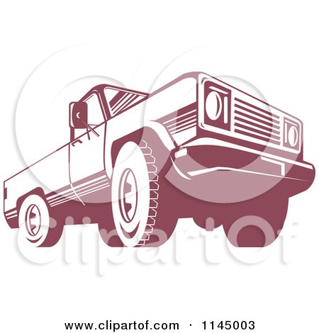 Clipart of a Retro Red Pickup Truck from the Low Front - Royalty Free Vector Illustration by patrimonio