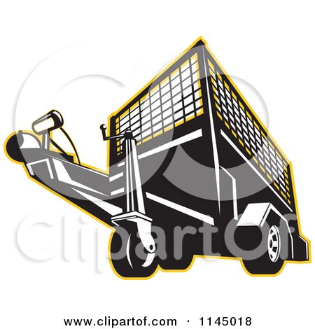 Clipart of a Retro Black and White Trailer Outlined in Yellow - Royalty Free Vector Illustration by patrimonio