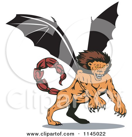 Clipart of a Mythical Manticore Creature Attacking - Royalty Free Vector Illustration by patrimonio