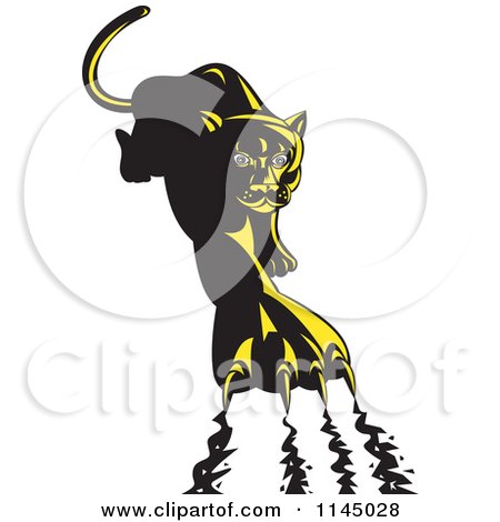 Clipart of a Retro Puma Clawing - Royalty Free Vector Illustration by patrimonio
