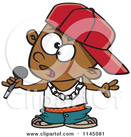 Cartoon of a Black Boy Rapper Musician Holding a Microphone - Royalty Free Vector Clipart by toonaday