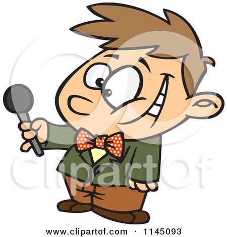 Cartoon of an Interviewing Boy Holding out a Microphone - Royalty Free Vector Clipart by toonaday
