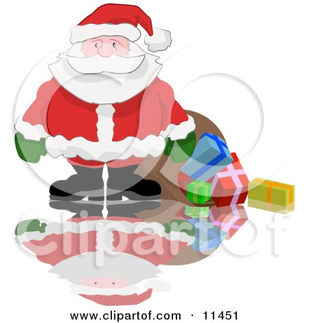 Santa Spilling Gifts Out of His Sack Clipart Illustration by AtStockIllustration