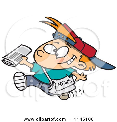 Cartoon of a Happy Paperboy Holding a Newspaper - Royalty Free Vector Clipart by toonaday