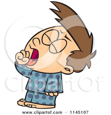Cartoon of a Tired Boy Yawning - Royalty Free Vector Clipart by toonaday