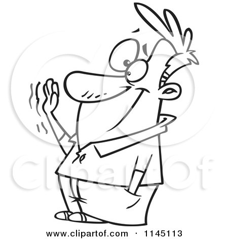 Cartoon Clipart Of A Black And White Happy Man Waving Goodbye - Vector ...