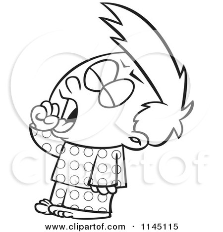 Cartoon Clipart Of A Black And White Tired Boy Yawning - Vector Outlined  Coloring Page by toonaday #1145115