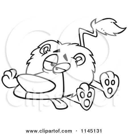 Cartoon Clipart Of A Black And White Lazy or Sick Lion - Vector Outlined Coloring Page by toonaday