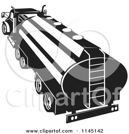 Clipart of a Black and White Tanker Oil Truck - Royalty Free Vector Illustration by patrimonio