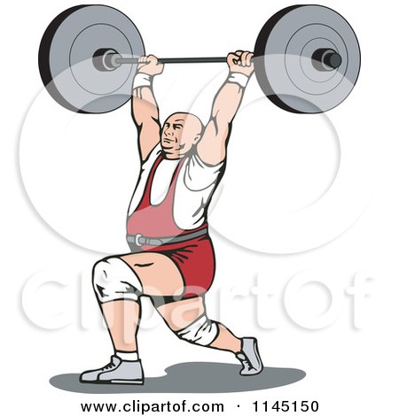 Clipart of a Retro Bodybuilder Doing Lunges with a Barbell - Royalty Free Vector Illustration by patrimonio