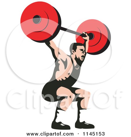Clipart of a Bodybuilder Squatting with a Barbell - Royalty Free Vector Illustration by patrimonio
