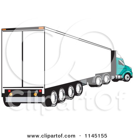 Clipart of a Retro White and Turquoise Big Rig Truck - Royalty Free Vector Illustration by patrimonio