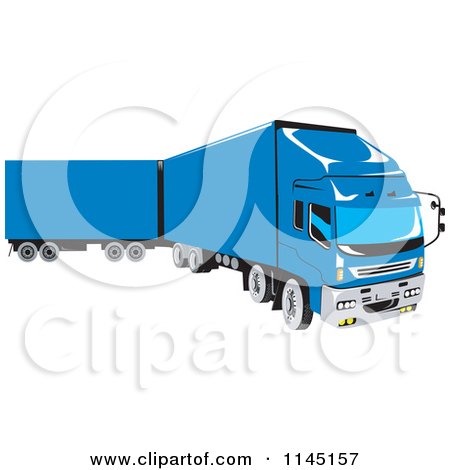 Clipart of a Retro Blue Big Rig Truck 1 - Royalty Free Vector Illustration by patrimonio