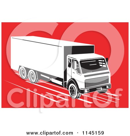 Clipart of a Retro Black and White Big Rig Truck on Red - Royalty Free Vector Illustration by patrimonio