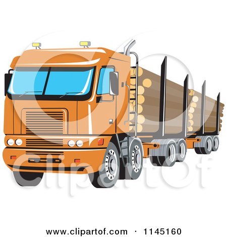 Clipart of a Retro Big Rig Logging Truck - Royalty Free Vector Illustration by patrimonio