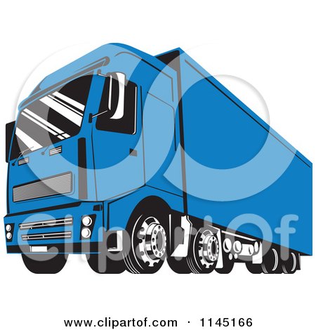 Clipart of a Retro Blue Big Rig Truck 2 - Royalty Free Vector Illustration by patrimonio