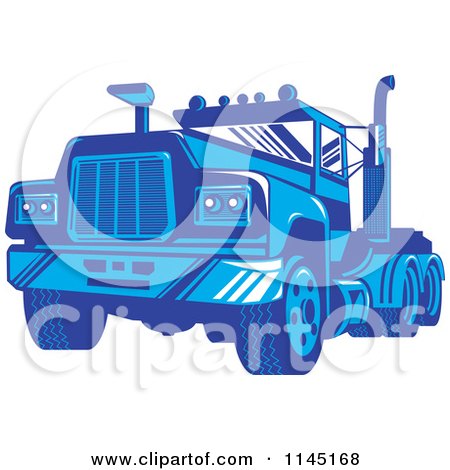 Clipart of a Retro Blue Big Rig Truck 3 - Royalty Free Vector Illustration by patrimonio