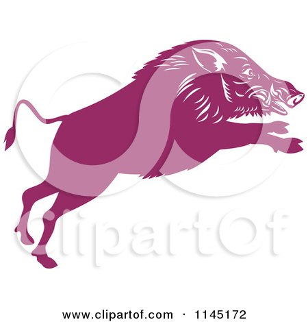 Clipart of a Retro Purple Leaping Wild Boar Pig - Royalty Free Vector Illustration by patrimonio