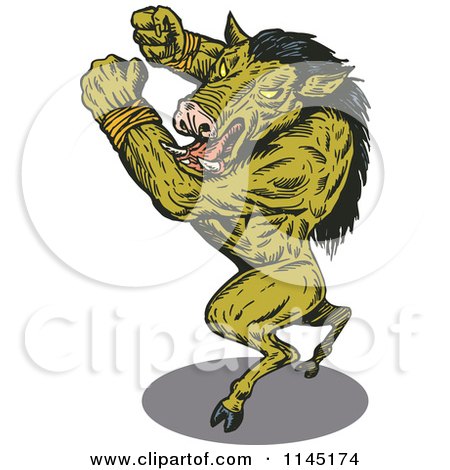 Clipart of an Attacking Green Wild Boar Man - Royalty Free Vector Illustration by patrimonio