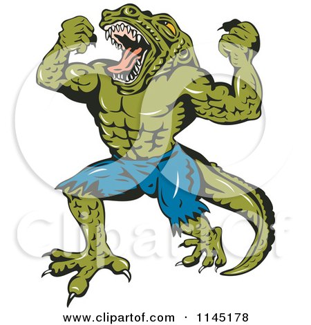 Clipart of a Screaming Crocodile Man Villain - Royalty Free Vector Illustration by patrimonio