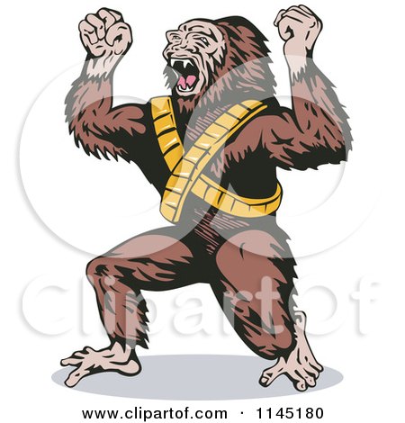 Clipart of a Screaming Gorilla Man Villain - Royalty Free Vector Illustration by patrimonio