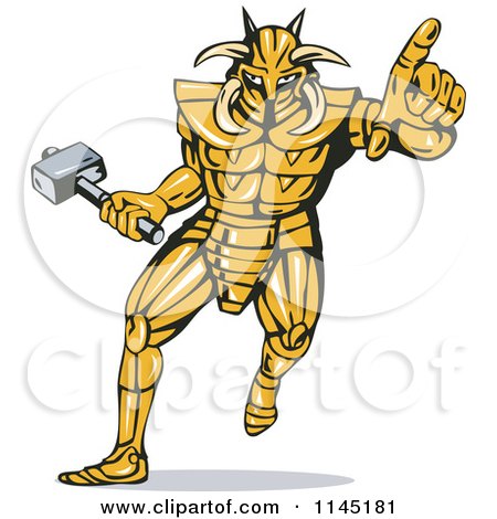 Clipart of a Running and Pointing Knight Villain - Royalty Free Vector Illustration by patrimonio