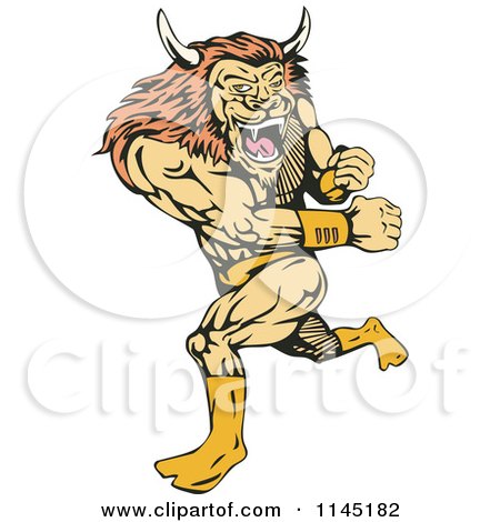 Clipart of a Running Lion Man Villain - Royalty Free Vector Illustration by patrimonio