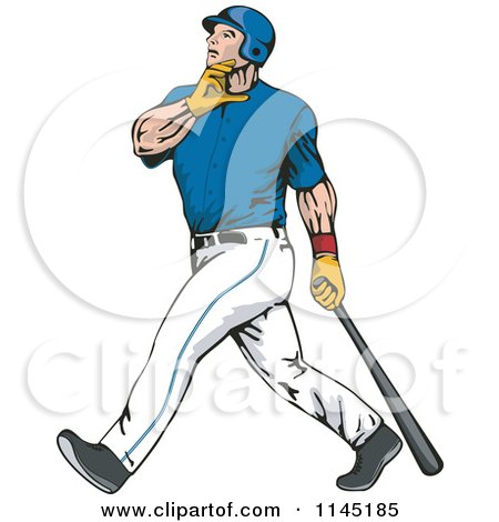 Clipart of a Baseball Batter Gazing After Hitting a Home Run - Royalty Free Vector Illustration by patrimonio
