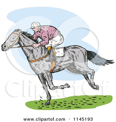Clipart of a Retro Derby Horse Race Jockey 3 - Royalty Free Vector Illustration by patrimonio