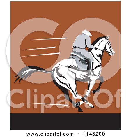 Clipart of a Derby Jockey Racing a Horse on Brown - Royalty Free Vector Illustration by patrimonio