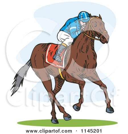 Clipart of a Derby Jockey Racing a Horse 3 - Royalty Free Vector Illustration by patrimonio
