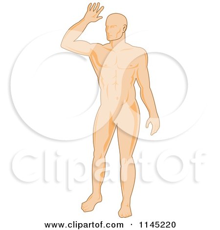 Clipart of a Human Anatomy Man Holding a Hand up - Royalty Free Vector Illustration by patrimonio