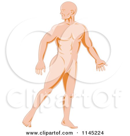 Clipart of a Human Anatomy Man Looking Back over His Shoulder - Royalty Free Vector Illustration by patrimonio