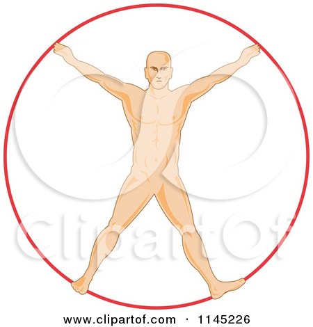 Clipart of a Human Anatomy Man Spread Eagle like Vitruvian Man - Royalty Free Vector Illustration by patrimonio